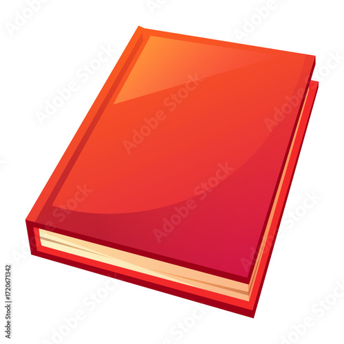 Vector illustration of a closed book, viewed from an angle. Red cover, paper notebook, journal, diary, textbook. Concept for World Book Day, school, university, bookstore, and library.