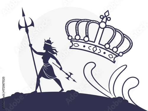 Durga Puja 2025 Celebration Banner – Silhouette Goddess with Crown Vector