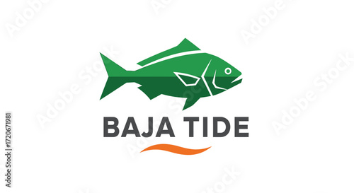 The Baja Tide logo features a green fish with the company name and an orange wave.
