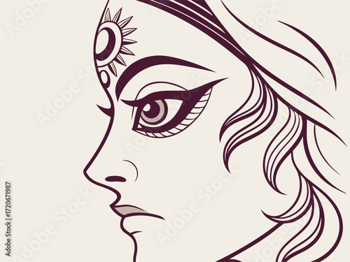 Elegant Goddess Durga Black Silhouette – Durga Puja 2025 Vector