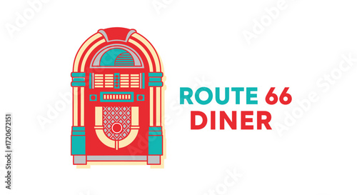 Logo for Route 66 Diner featuring a retro jukebox illustration in red and teal on a white background.