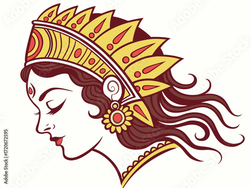 Colorful Maa Durga Face with Crown Vector – Durga Puja 2025 Artwork