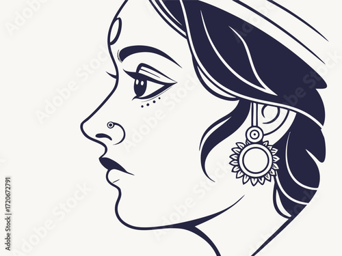 Goddess Durga Face Profile Art Vector – Durga Puja 2025 Celebration