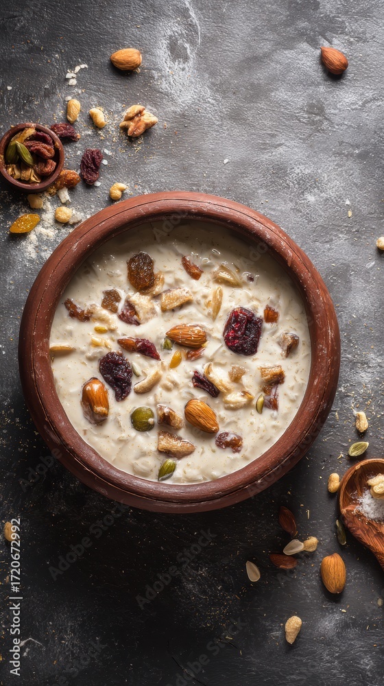 Fototapeta premium Authentic Traditional Onam Kheer with Nuts and Dried Fruit Premium Heritage Festival Dish for Joyful Family Celebrations and Food Marketing Content