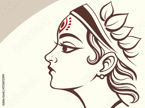 Beautiful Maa Durga Face Profile Art – Durga Puja 2025 Vector Design