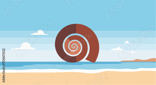 Seashell on Beach Vector Illustration
