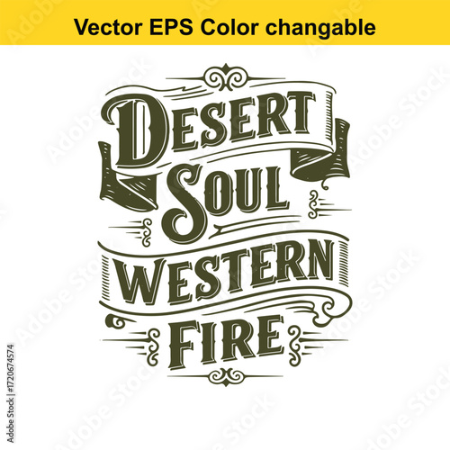T shirt design with vector art of desert soul western fire typography with decorative elements