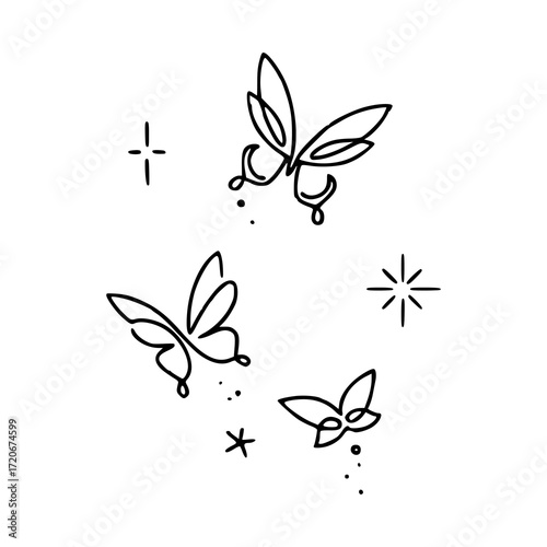 minimalist butterfly swarm line art