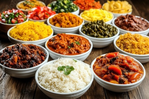 Buffet table filled variety Indian dishes There are food displaying
