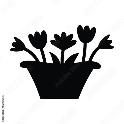 Silhouette illustration of a flower arrangement in a pot, floral display