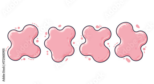 Set of four pink blobs with a handdrawn outline and small splatters, isolated on a, perfect for design elements and abstract concepts