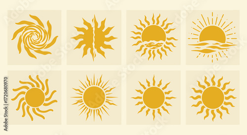 Collection of Sun Icons A Variety of Sunshine Designs for Graphic Projects