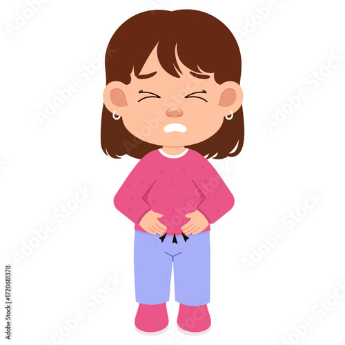 Cartoon Woman with Stomach Pain Illustration
