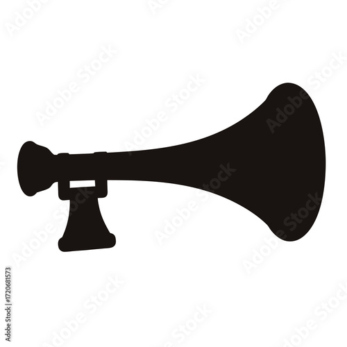 Black silhouette of a hand operated horn, musical instrument illustration