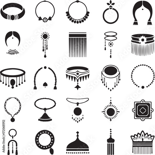 Collection of indian jewelry and accessories icons