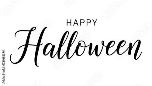 Happy Halloween Calligraphy: A striking black calligraphy on a white backdrop, wishing viewers a 'Happy Halloween'. The artistry reflects a celebration of the spooky holiday