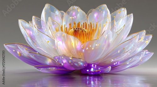 Crystal Inspired Fantasy Lotus with Shimmering Luminous Edges in a Snowy Forest Setting for Christmas Art