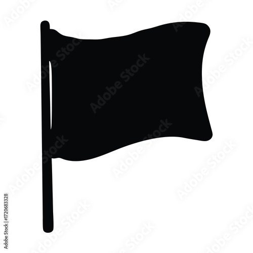 Single black flag waving in the wind, vector style illustration