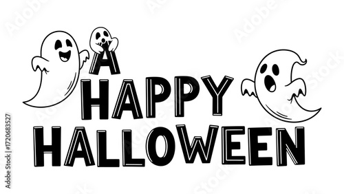 Happy Halloween Greeting with Ghost Friends: Capturing the spirit of the season, this greeting card showcases the playful essence of Halloween through a charming ensemble of friendly ghosts.