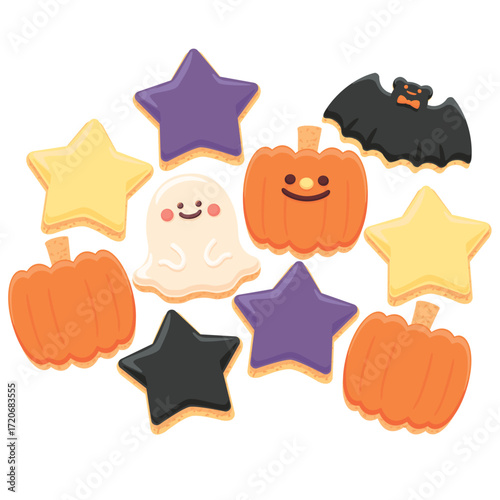 ハロウィーン用のアイシングクッキーのベクターイラストセット