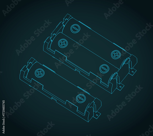 Double and single battery holders isometric blueprints