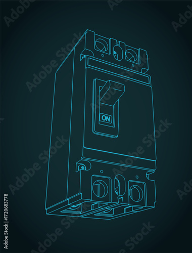 Double pole circuit breaker fuse blueprint illustration