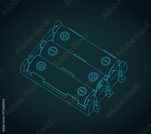 Triple battery holder isometric blueprint