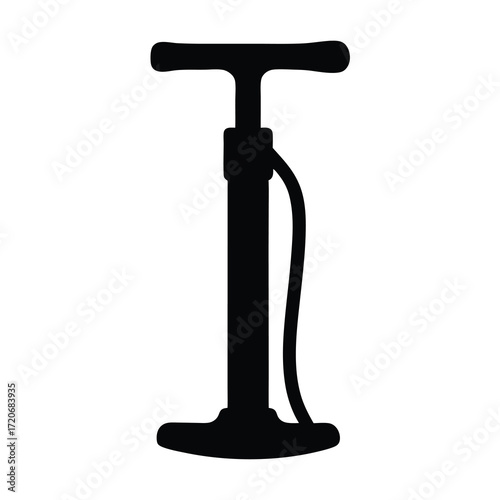 A simple black silhouette of a common air pump on white