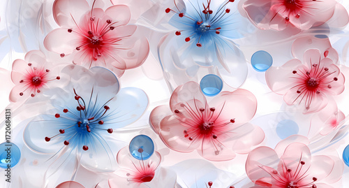 background with blue and pink flowers