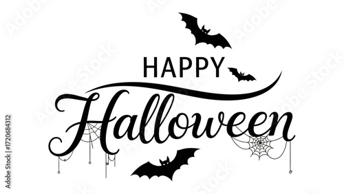 Happy Halloween: A festive Halloween greeting, complete with bats and webs in a classic spooky design. A playful, whimsical piece to set the mood. 