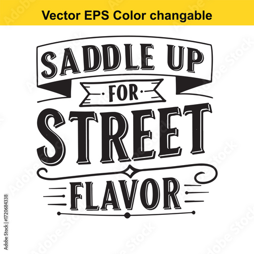 T shirt design with vector art of saddle up for street flavor text