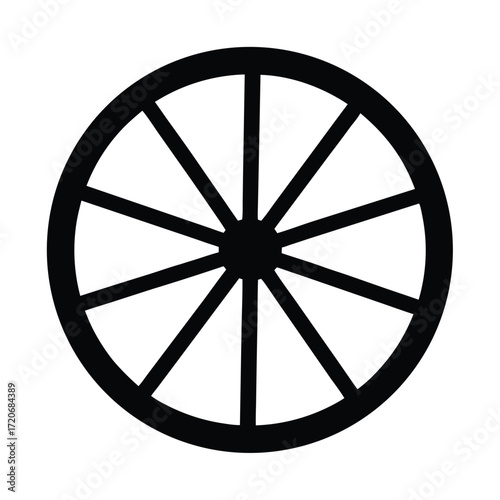 Black and white illustration of a wheel with eight spokes