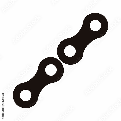 Black silhouette of two joined links of a bicycle chain on white