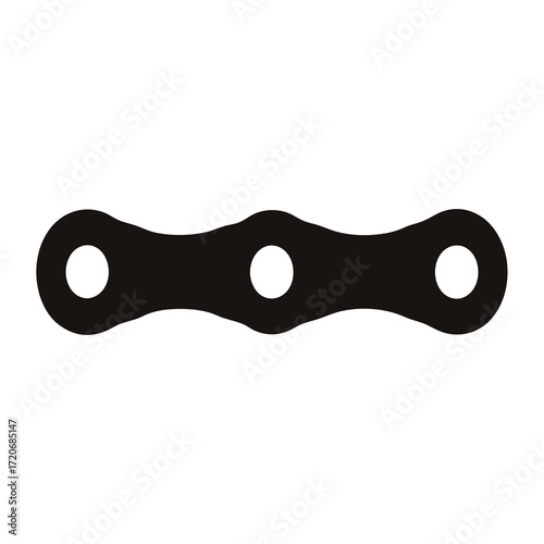 Isolated black and white bicycle chain link on a white background
