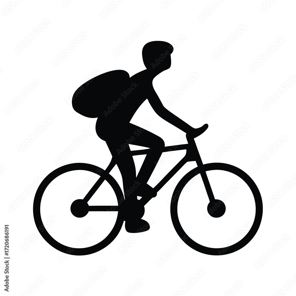 Obraz premium Silhouette of a person riding a bicycle with a backpack on their back