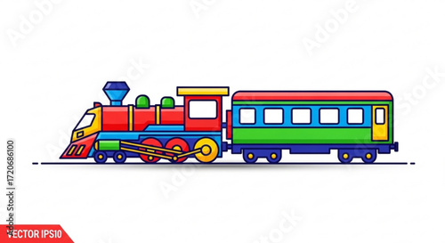 Colorful cartoon train vector illustration for kids transportation and toy train design concept art