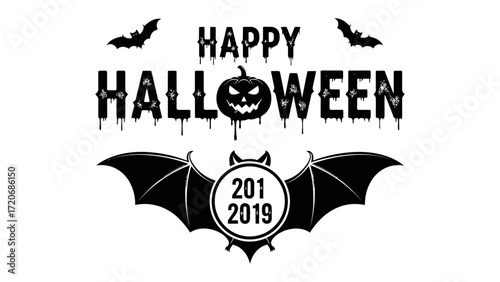 Halloween Silhouette Design: A spooky monochrome design that features chilling imagery for the haunted season, featuring a carved pumpkin, a silhouette of flying bats.