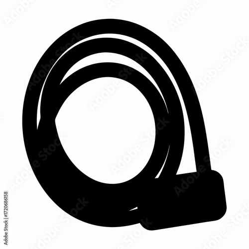 Black and white image of a coiled cable lock commonly used for bicycles
