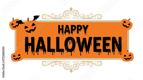 Halloween Wishes: A captivating Halloween banner, adorned with cheerful pumpkin carvings and elegant embellishments, radiates festive spirit and joyful celebration.