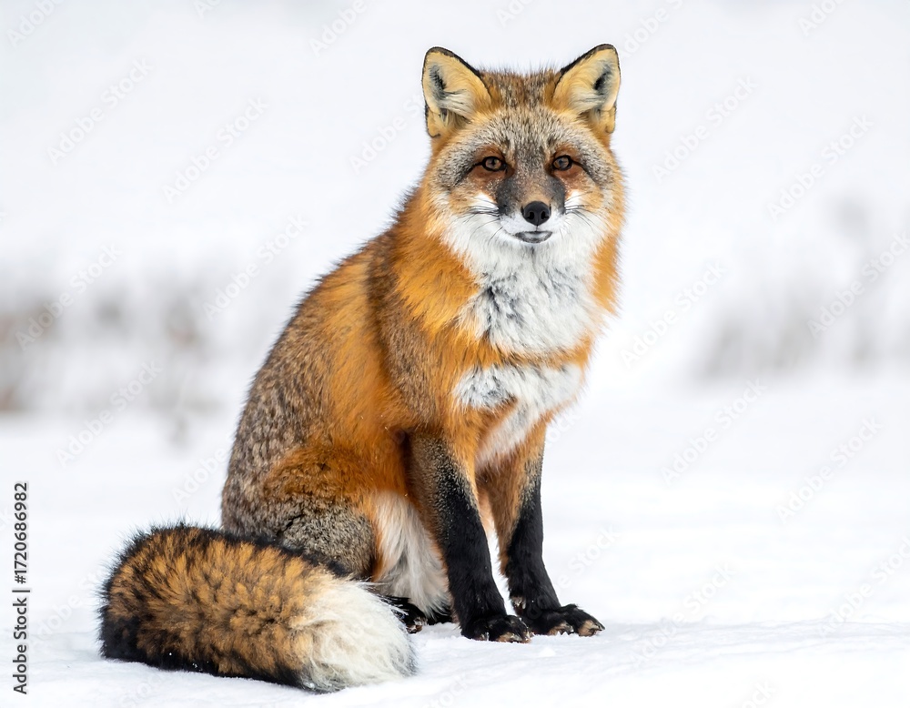 Fototapeta premium Red fox in snowy landscape