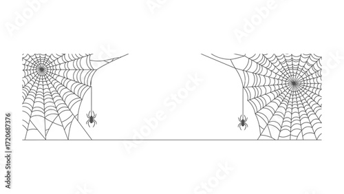 Spiderwebs Frame the Scene: Intriguing spiderwebs elegantly frame a centered blank space. Capture the essence of the halloween spirit. 
