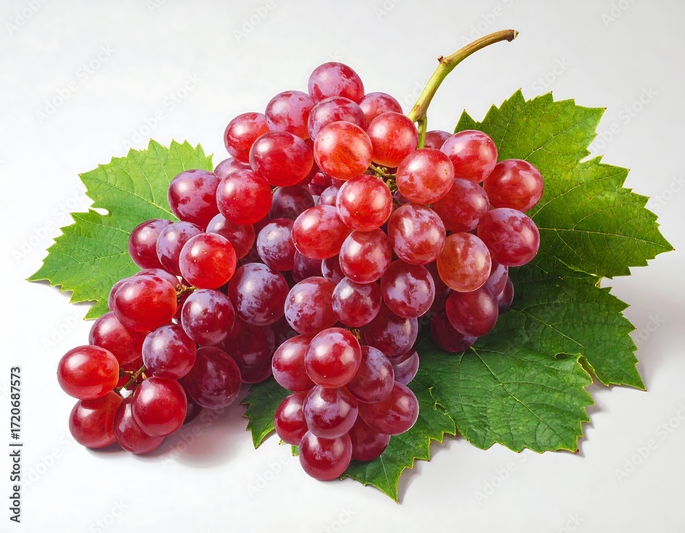 Fototapeta premium Red grapes on a stem with leaves