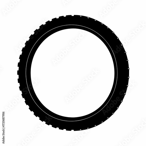 Black tire silhouette circular icon
Black tire silhouette isolated on white background, representing automotive, transport, wheel, rubber, and vehicle maintenance concept.
