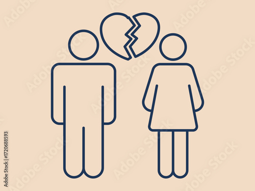 Divorce icon. Social issues problems icon. Simple vector illustration in modern thin line style. Vector illustration.