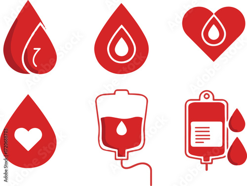 Red Blood Drop Icons and Medical Symbols heart blood bag