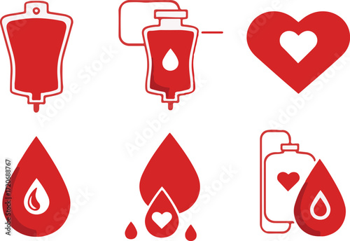 Red Blood Drop Icons and Medical Symbols heart blood bag