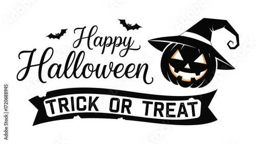 Spooky Halloween Wishes: Festive graphic features the iconic jack-o'-lantern, witch hat, and bats. A visually compelling scene that exudes the festive spirit.