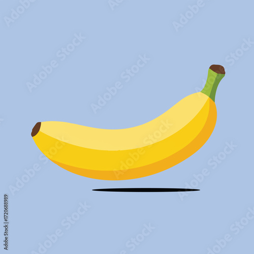 Yellow Banana with Green Stem on Blue Background fruit