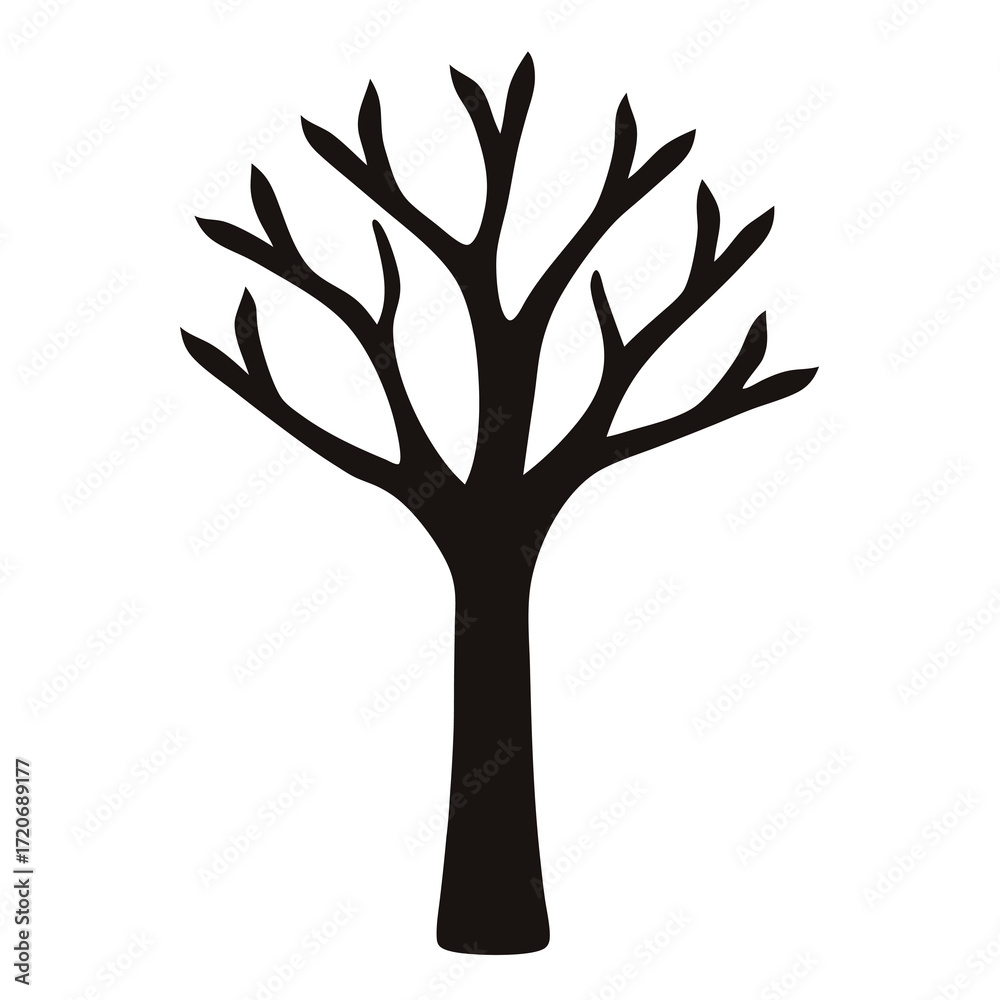 Obraz premium Silhouette of a bare tree in winter, isolated on white background picture