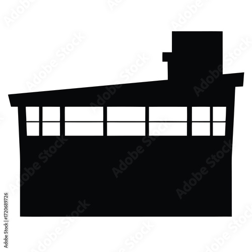 Silhouette of an Airport Control Tower against a White Background